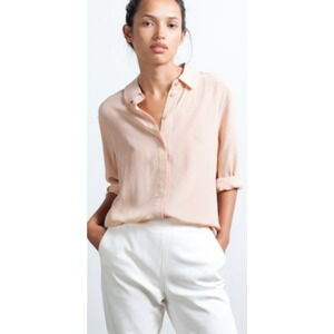 NWOT Everlane Silk Round Collar Button Up Blouse Small Blush Pink Top Women's